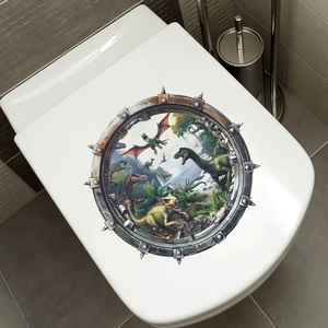 3D Jurassic dinosaur porthole sticker for toilet seat decoration and home wall art