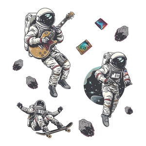 Adesivi murali astronauta retrò con chitarra, skateboard e temi galassia spaziale