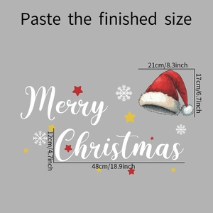 Parametri dettagliati delle dimensioni per adesivi murali Merry Christmas con cappelli
