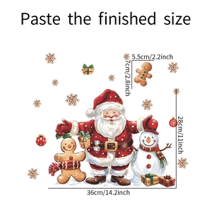 Detailed dimension guide for Santa and Gingerbread Man Christmas window static stickers