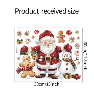 Detailed view of Santa and Snowman Christmas wall stickers with size dimensions 30x38cm