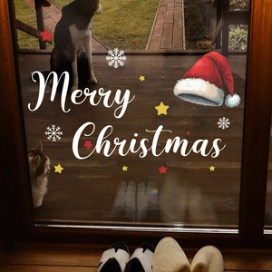 Adesivi per vetri statici Merry Christmas con cappello di Babbo Natale e fiocchi