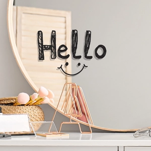 Minimalist black Hello smile mirror wall sticker for home decor bedroom and living room