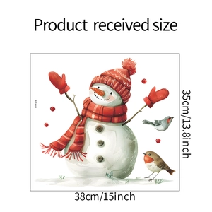 Detailed sheet size dimensions of Christmas snowman and bird watercolor wall decals