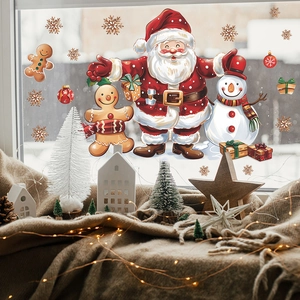 Christmas static window decals featuring Santa, snowman, and gingerbread man for home decor