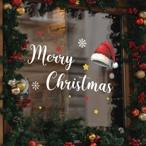 Dettaglio dell'adesivo Merry Christmas con cappello di Babbo Natale e fiocchi