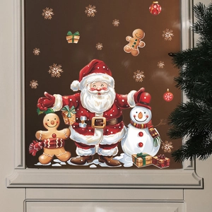 Christmas window stickers set featuring Santa, snowman and gingerbread man for holiday decor