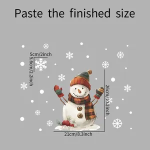 Size chart showing snowman and snowflake window sticker dimensions 26cm by 21cm