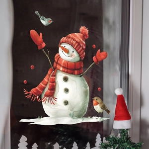 Christmas snowman and birds window sticker for home glass decoration and holiday decor