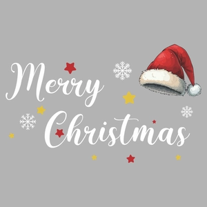 Adesivo murale Merry Christmas con cappello di Babbo Natale e fiocchi per decorazione