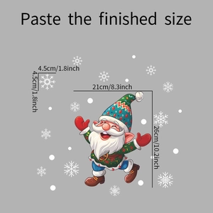 Detail showing dimensions of cartoon Santa gnome and snowflake wall stickers