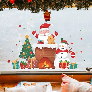 Statische Weihnachts-Fensteraufkleber mit Weihnachtsmann und Schneemann für die Dekoration