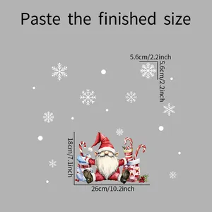 Size chart showing dimensions for Christmas Santa gnome and snowflake wall stickers