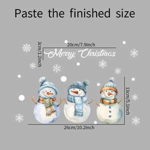 Detailed size specifications for watercolor snowman Christmas wall stickers decoration