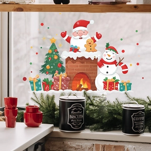 Weihnachtsfensteraufkleber mit Weihnachtsmann und Schneemann für die Dekoration zu Hause