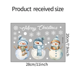Detailed sheet showing cute cartoon snowmen and Merry Christmas wall stickers in 28x20cm size