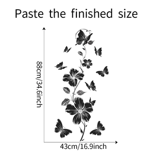 Black flower vine and butterfly wall sticker dimensions 88x43cm for home bedroom decor