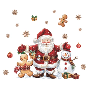 Christmas wall stickers featuring Santa Claus, Snowman and Gingerbread Man with snowflakes