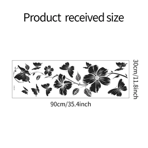 Detail view of floral and butterfly wall sticker dimensions measuring 30cm x 90cm