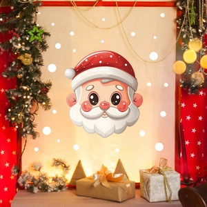 Adesivi murali Babbo Natale cartoon con fiocchi di neve per decorazioni natalizie