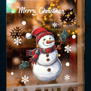 Cute Christmas snowman and snowflake static window decals for holiday home decoration