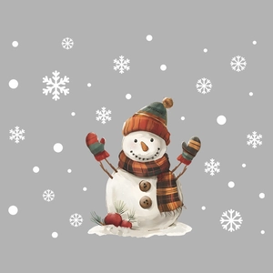 Hand-painted snowman wall sticker with striped scarf and hat for Christmas home decor
