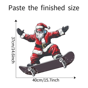 Detailed size guide for skateboarding Santa wall decal showing 37cm height and 40cm width