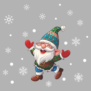 Christmas gnome wall sticker with green hat and white snowflakes for home festive decoration
