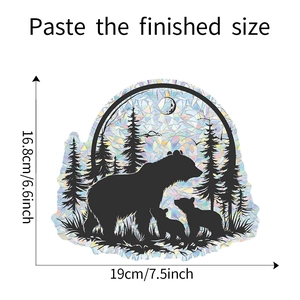 Rainbow window film showing forest bears and moon silhouette detail for home decor