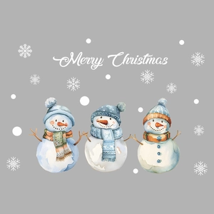 Watercolor Christmas snowman wall stickers with snowflakes and Merry Christmas text