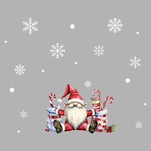 Christmas gnome wall sticker with red hat, gift bags and snowflakes for home decor