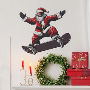 Creative Skateboard Santa Claus Wall Sticker Removable PVC Decal For Bedroom Living Room Christmas Home Decoration HY-F242