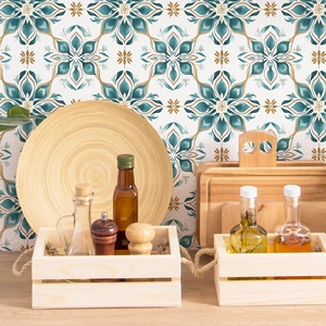 Bohemian Floral PVC Tile Stickers Self-Adhesive Waterproof Mandala Pattern Wall Decals For Kitchen Bathroom Home Decor