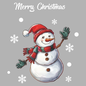 Cute snowman wall sticker with Merry Christmas text and snowflakes for holiday decor