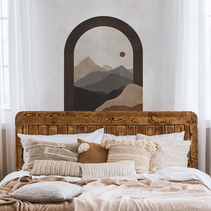 Minimalist arched mountain and red sun wall sticker for bedroom home wall decor