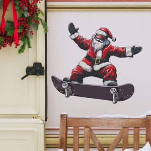 Skateboarding Santa Claus creative wall sticker for Christmas home decor and bedroom decoration