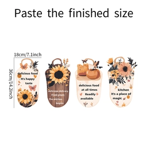 Detailed dimensions showing 18cm width sunflower and pumpkin wall sticker set with English text