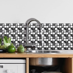 Waterproof self-adhesive kitchen wall tile stickers with black and white mosaic stone pattern