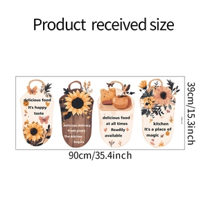 Detail view of sunflower wall decals with dimensions 90x39cm for home kitchen decor