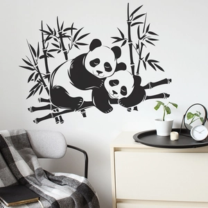 Sticker mural panda et bambou en silhouette noire pour décoration d'intérieur