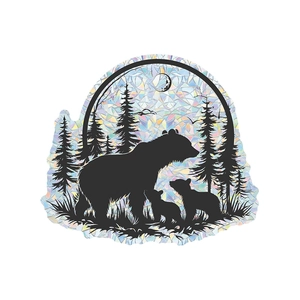 Rainbow prism forest bear window decal with trees and crescent moon for home decor