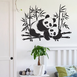 Sticker mural panda et bambou noir minimaliste pour décoration de chambre moderne