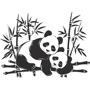 Sticker mural panda de style lavis avec forêt de bambous pour décoration