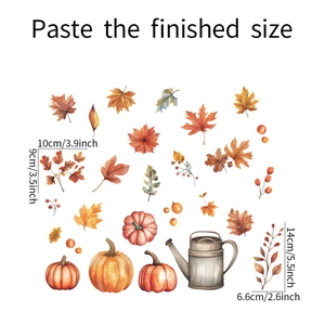 Detail of watercolor pumpkin and maple leaf wall stickers with precise dimensions