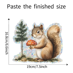 Detail view showing finished size of squirrel and mushroom wall sticker 19x16.8cm