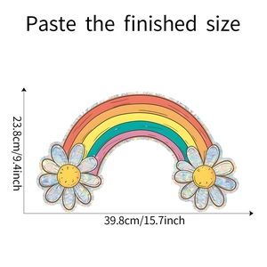 Rainbow and daisy wall sticker dimensions 39.8x23.8cm with holographic finish