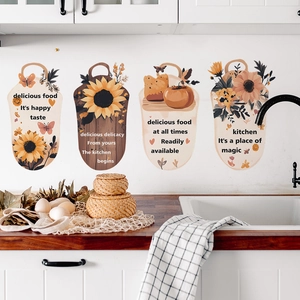 Sunflower and pumpkin kitchen wall stickers in a cozy rustic home setting