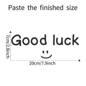 Detailed size chart showing 20x7cm dimensions for Good Luck smiley face wall stickers