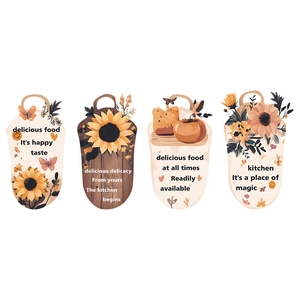 Set of 4 rustic kitchen wall plaques featuring sunflowers, pumpkins, and warm English slogans