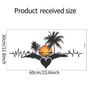 Detailed dimension guide showing 60cm x 30cm coconut tree heart rate wall decal